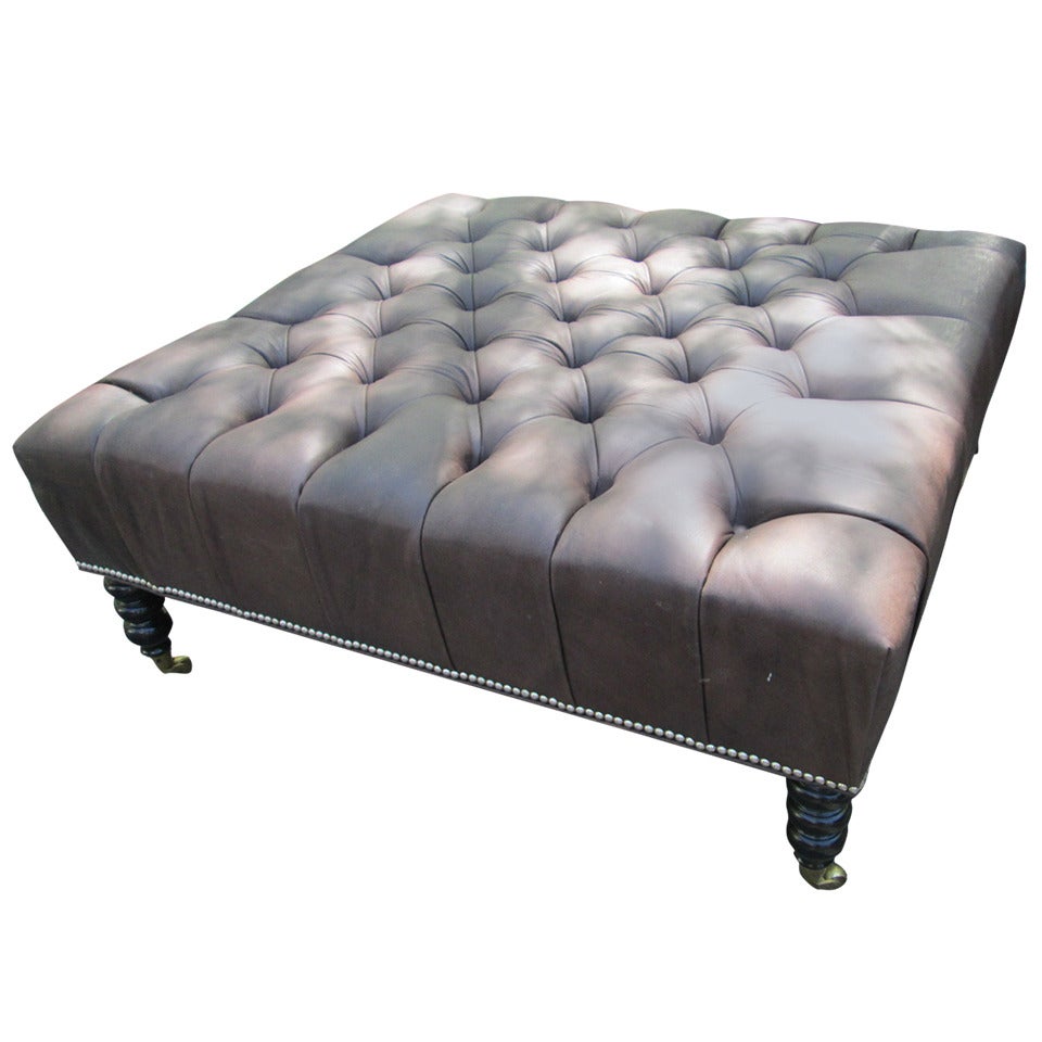 Oversized Leather Tufted Ottoman For Sale