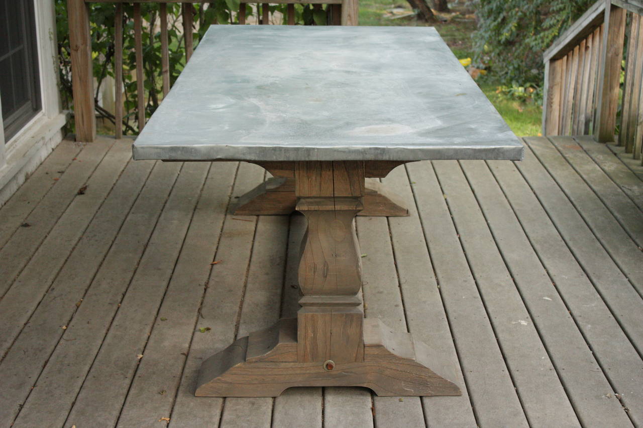 Zinc-Wrapped Belgian Oak  Farmhouse Table In Excellent Condition In Southampton, NY