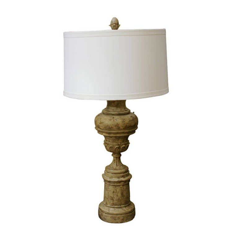 Greiged Carved Baluster Lamp For Sale