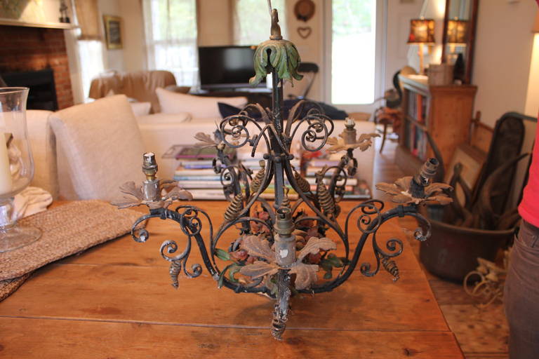 French Painted Candle Chandelier, beautiful tole work. 2500 original retail