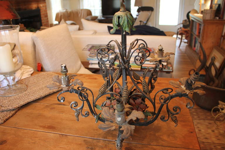 19th Century French Painted Candle Chandelier For Sale