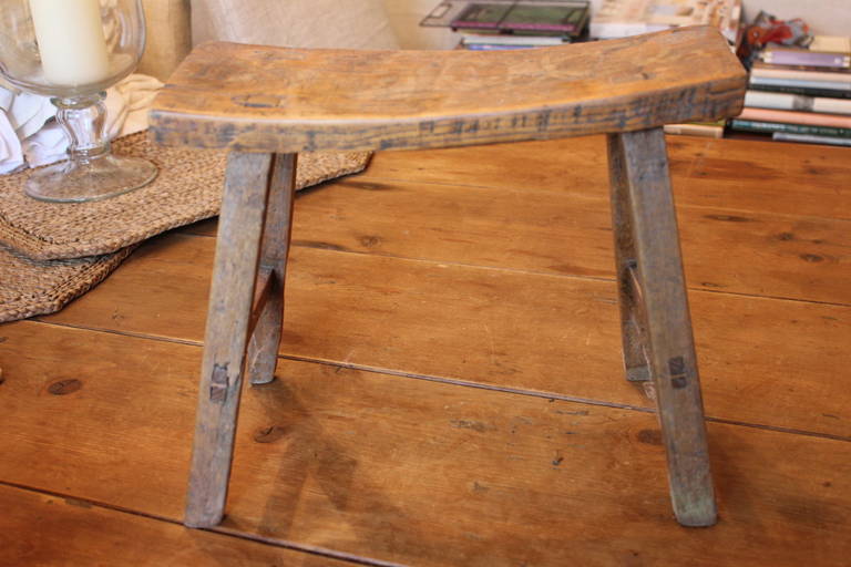 Tall French Stool, old oak, amazing patina, so charming