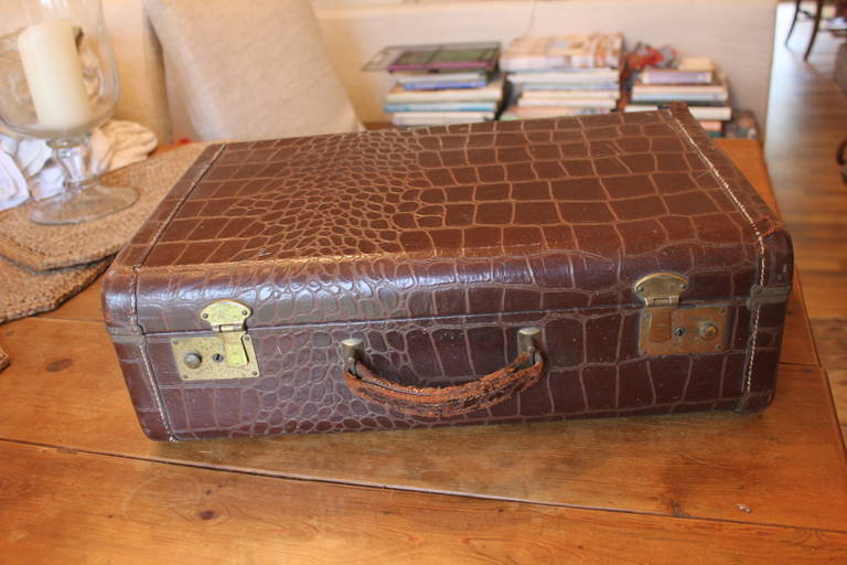 Mid-20th Century Faux Crocodile Suitcase For Sale