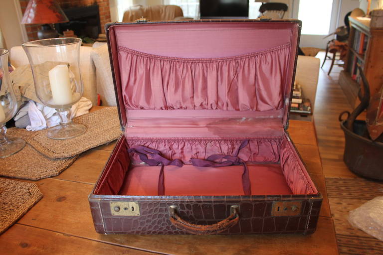 Faux Crocodile Suitcase In Excellent Condition For Sale In Southampton, NY