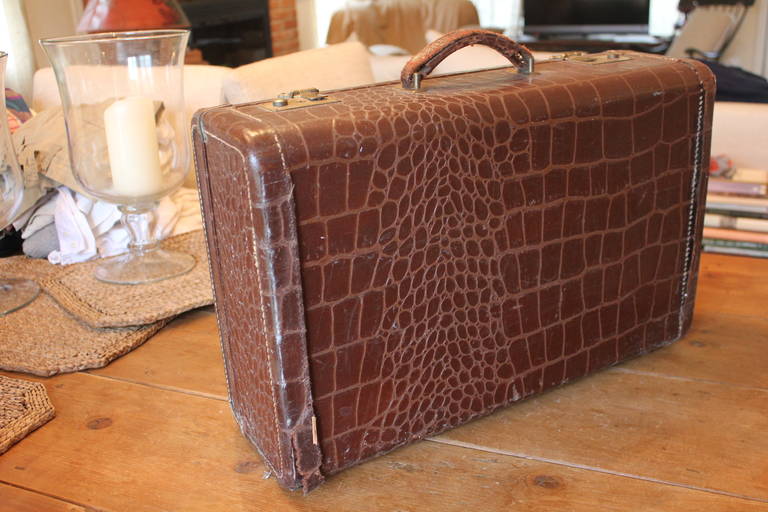American Faux Crocodile Suitcase For Sale