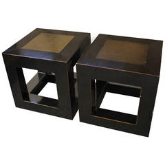 Chinese Elmwood and Stone Square Table