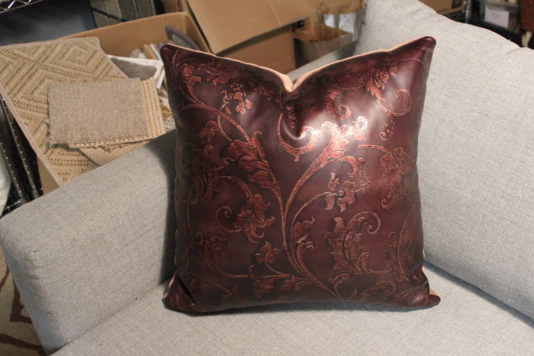 American Hand Tooled Leather Pillow
