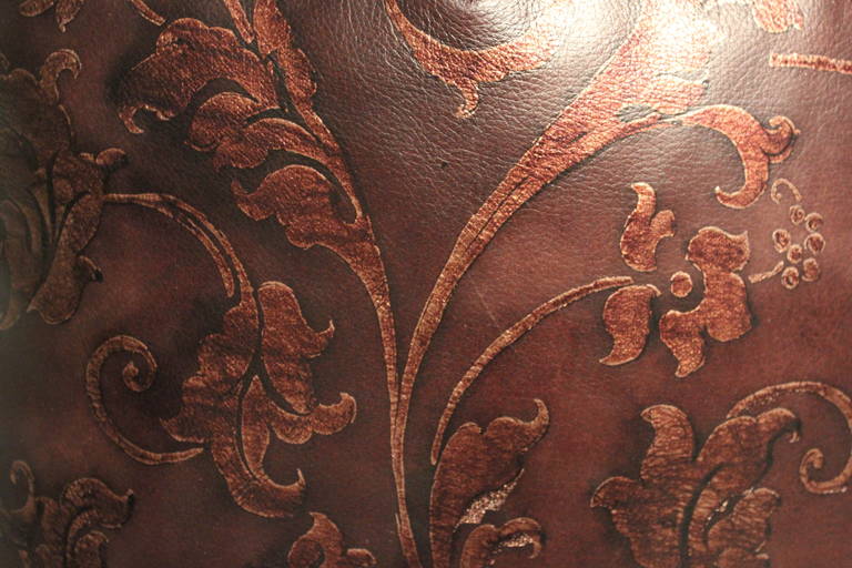 Hand Tooled Leather Pillow In Excellent Condition In Southampton, NY