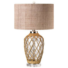 Pair of Rope Wrapped Glass Lamps, Nautical Beach House Lamps