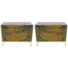 Pair of Lacquer Trunks on Brass Stands