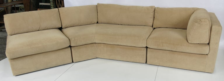 Luxurious Three piece Sectional Sofa.  This super comfortable three piece sectional is in excellent, clean, original condition.  We can construct another left -hand end piece to match any desired configuration for the sofa.  
Dimensions-
127"