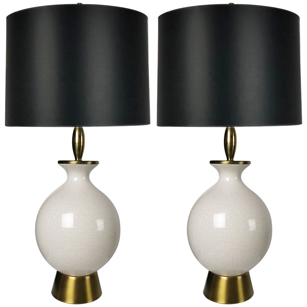 Pair of Modernist Crackle Glaze Lamps by Wilshire House