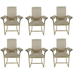 Set of Six Flared-Arm Brass Dining Chairs by Milo Baughman