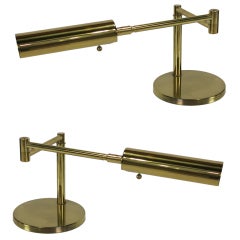 Vintage Pair of Brass Swing Arm Console Lamps by Koch & Lowy