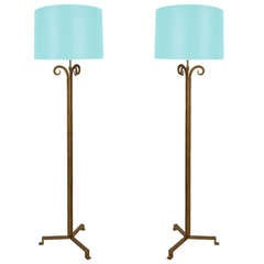 Pair of Gilt Iron Floor Lamps after Maison Ramsay
