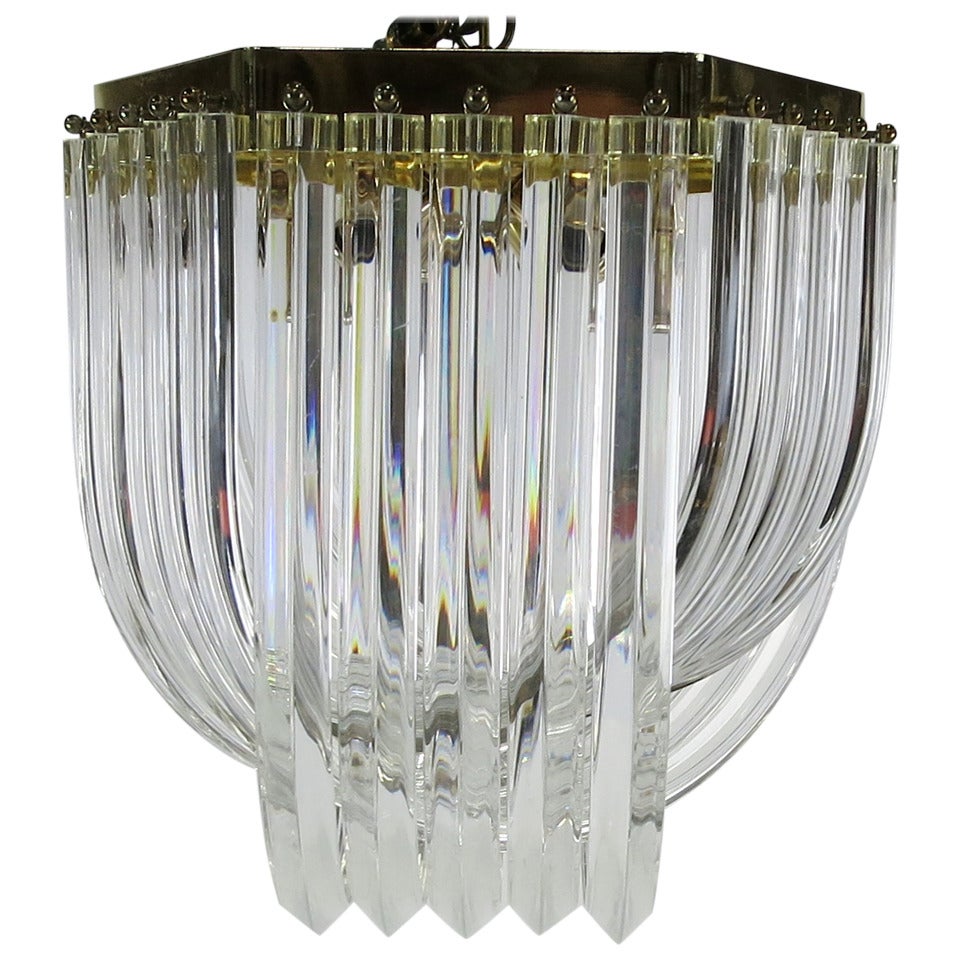 Lucite and Brass Pendant Chandelier