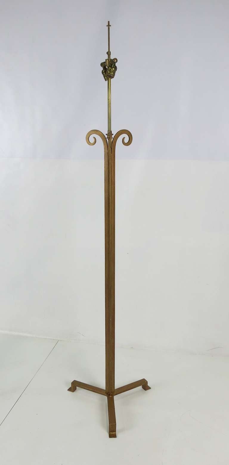 Scandinavian Modern Pair of Gilt Iron Floor Lamps after Maison Ramsay