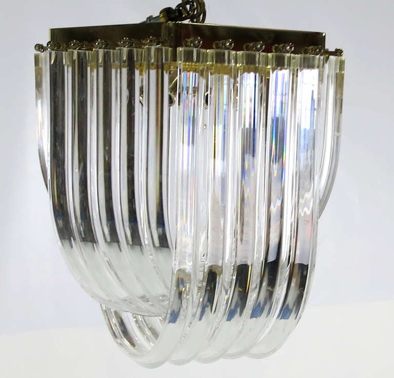 American Lucite and Brass Pendant Chandelier