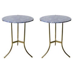 Pair of Polished Bronze and Blue Granite AE Side Tables by Cedric Hartman