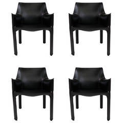 Set of Four Special Edition 413 CAB Chairs Signed by Mario Bellini