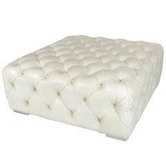 Vintage Large Tufted Leather Ottoman On Chrome Feet