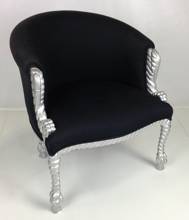 American Pair of Silver Rope and Tassel Armchairs