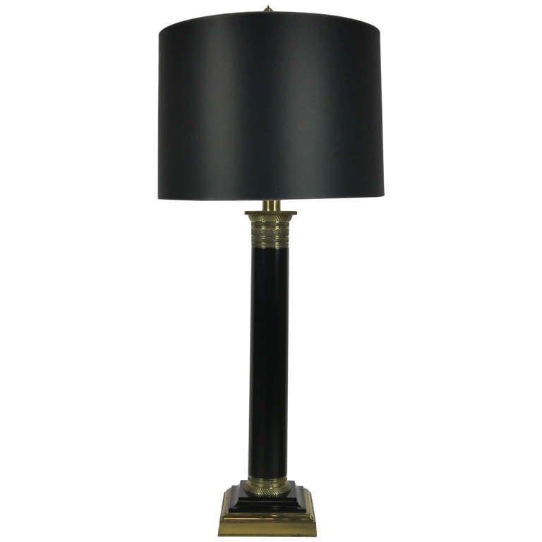 Paul Hanson ebony and brass column lamp, 1950s
