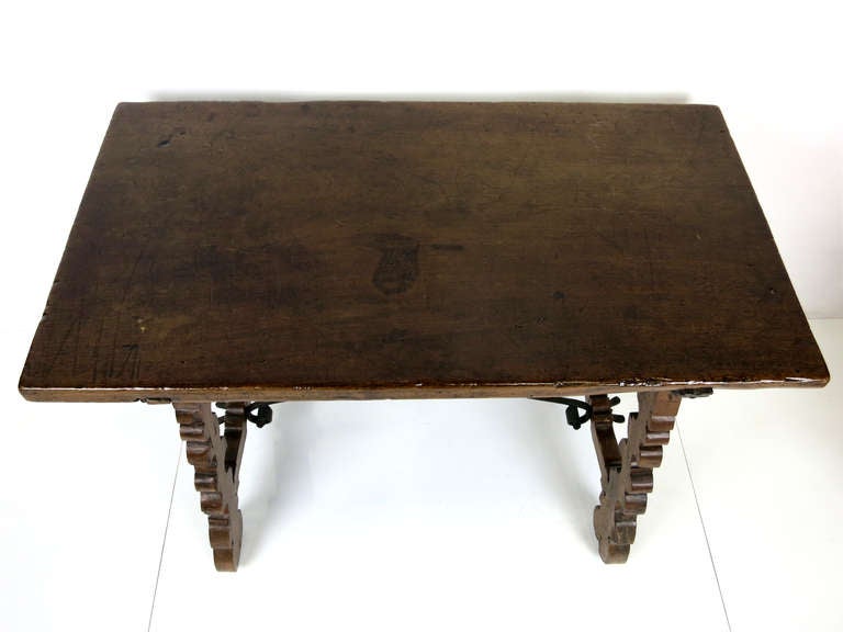 Wrought Iron Walnut and Iron Spanish Baroque Writing Table
