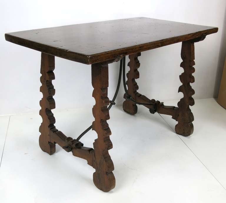 19th Century Walnut and Iron Spanish Baroque Writing Table