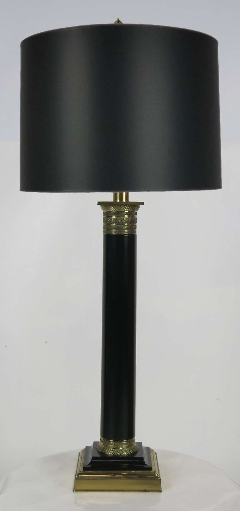 Neoclassical Ebony and Brass Column Lamp by Paul Hanson