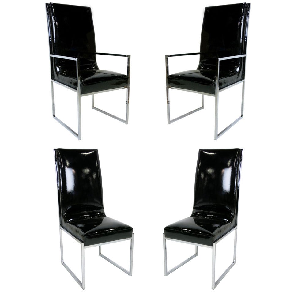 Set of Four Chrome Dining Chairs by Milo Baughman for DIA