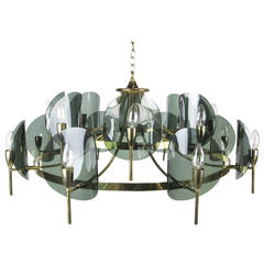 Large Brass and Smoked Lucite Chandelier 8