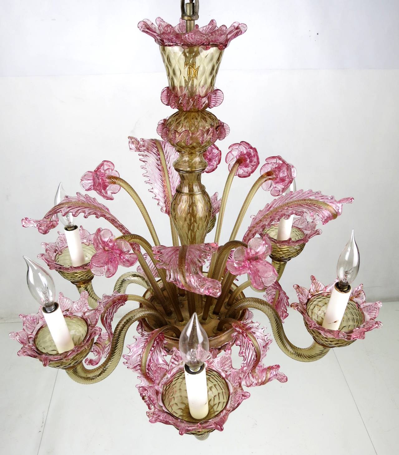 Gorgeous Flowered Murano Chandelier Attributed to Barovier In Excellent Condition In Danville, CA