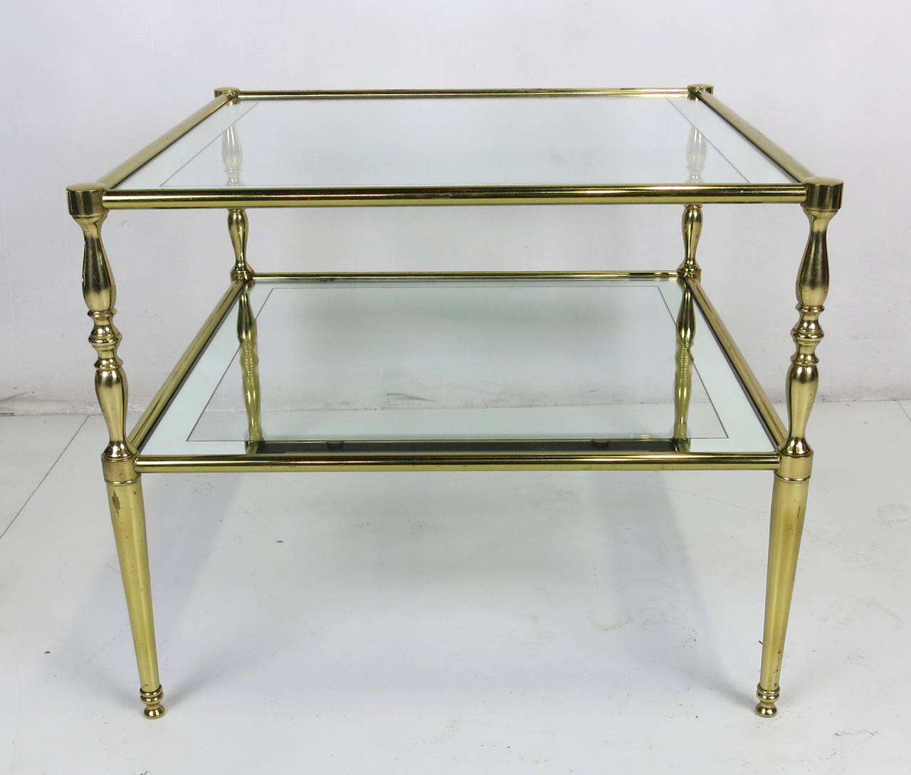 Modern Italian Brass Chiavari Style Side Table with Mirror Bordered Top