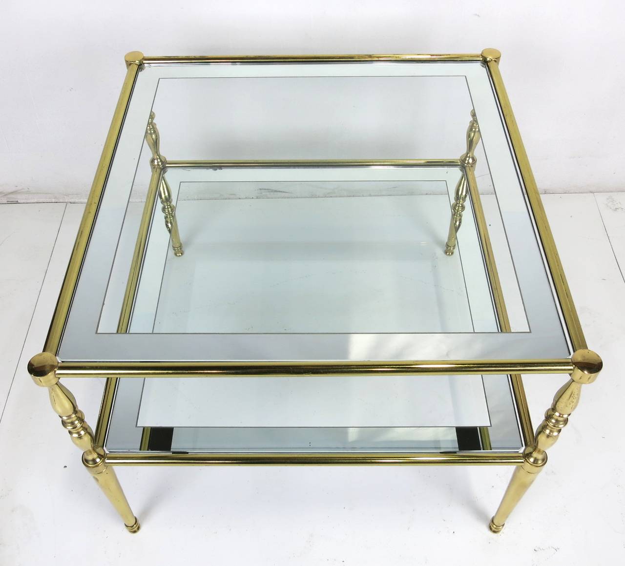 Late 20th Century Italian Brass Chiavari Style Side Table with Mirror Bordered Top