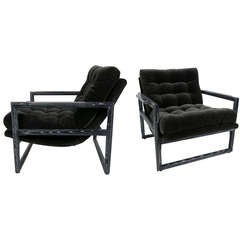 Pair of Ebonized Cerused Oak Lounge Chairs by Milo Baughman
