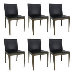 Set of Six Grey Oak and Leather EL Dining Chairs by B & B Italia