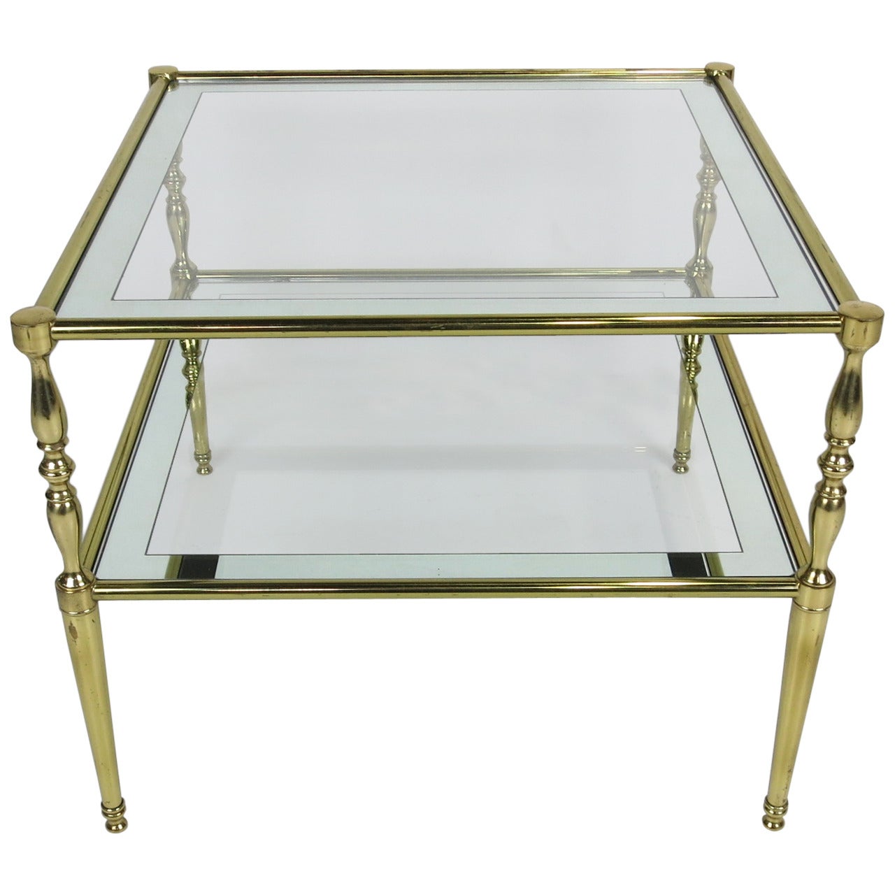 Italian Brass Chiavari Style Side Table with Mirror Bordered Top