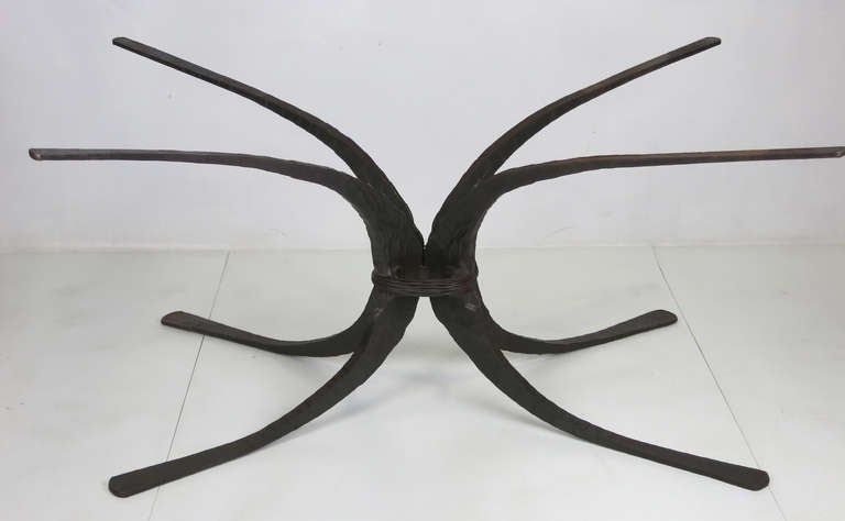 Brutalist Sculptural Hand Forged Iron Dining Table Base by Stephen Bondi (1948-2004)