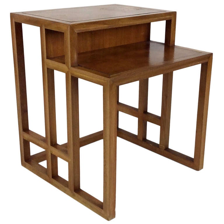 Tiered Side Table with inset Leather Top by Johan Tapp