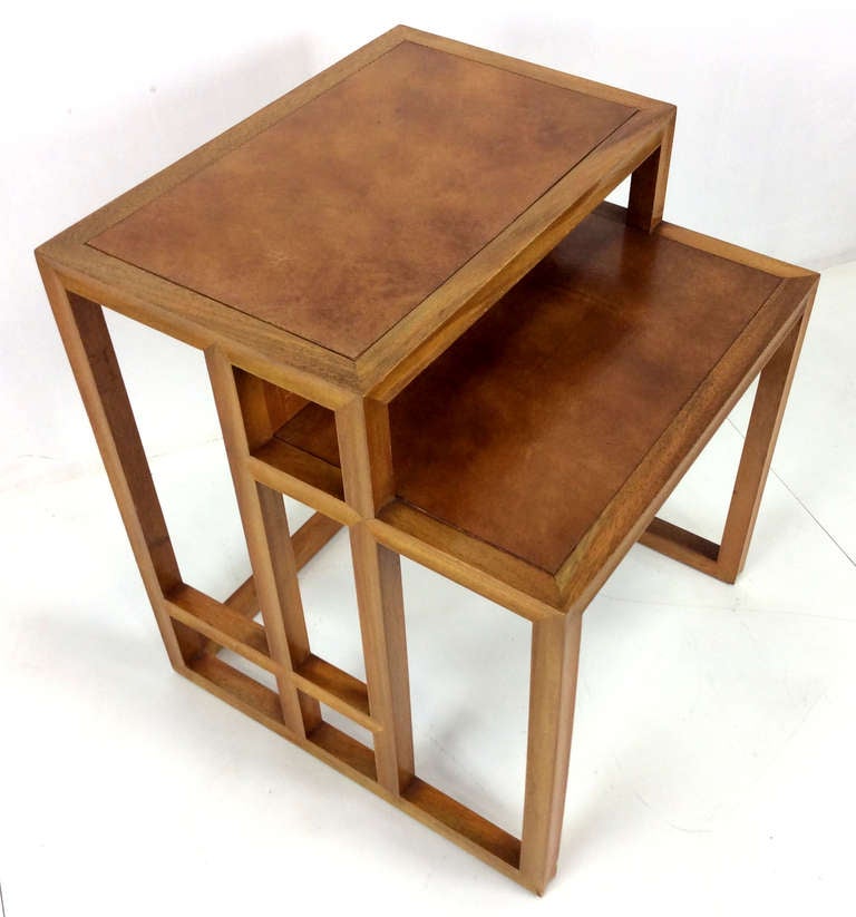 American Tiered Side Table with inset Leather Top by Johan Tapp