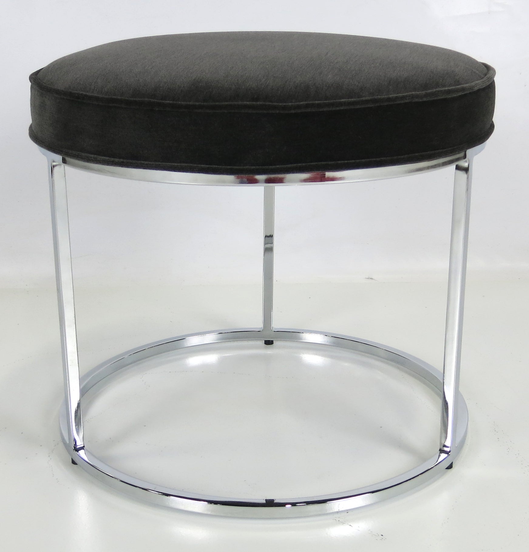 Pair of Round Chrome upholstered stools by Milo Baughman