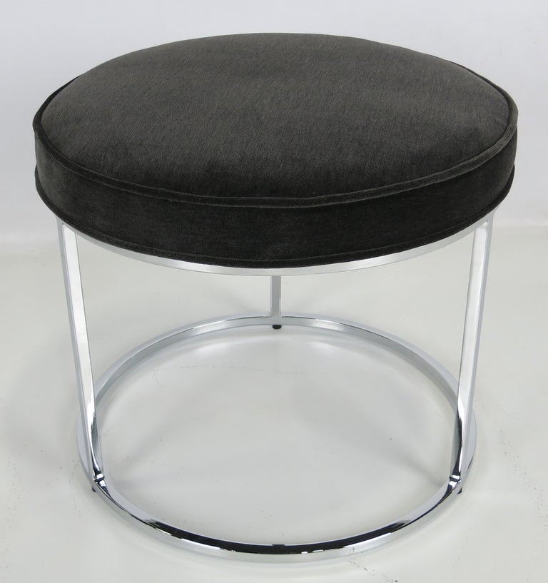 Modern Pair of Round Chrome upholstered stools by Milo Baughman