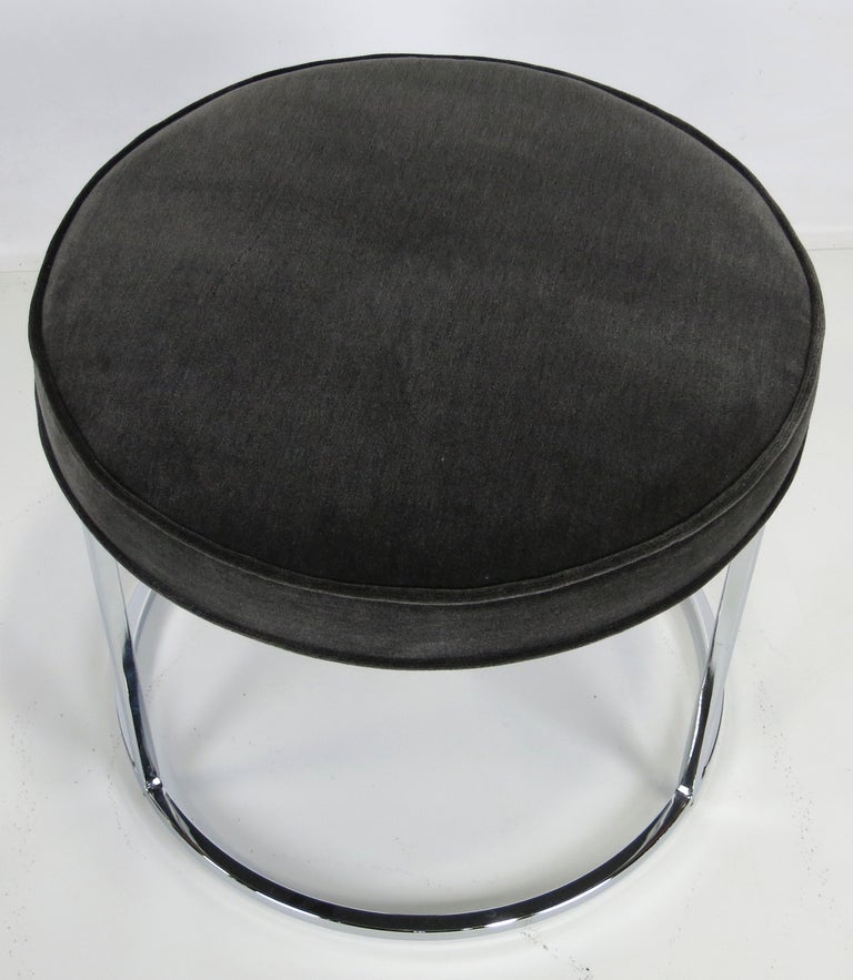 American Pair of Round Chrome upholstered stools by Milo Baughman