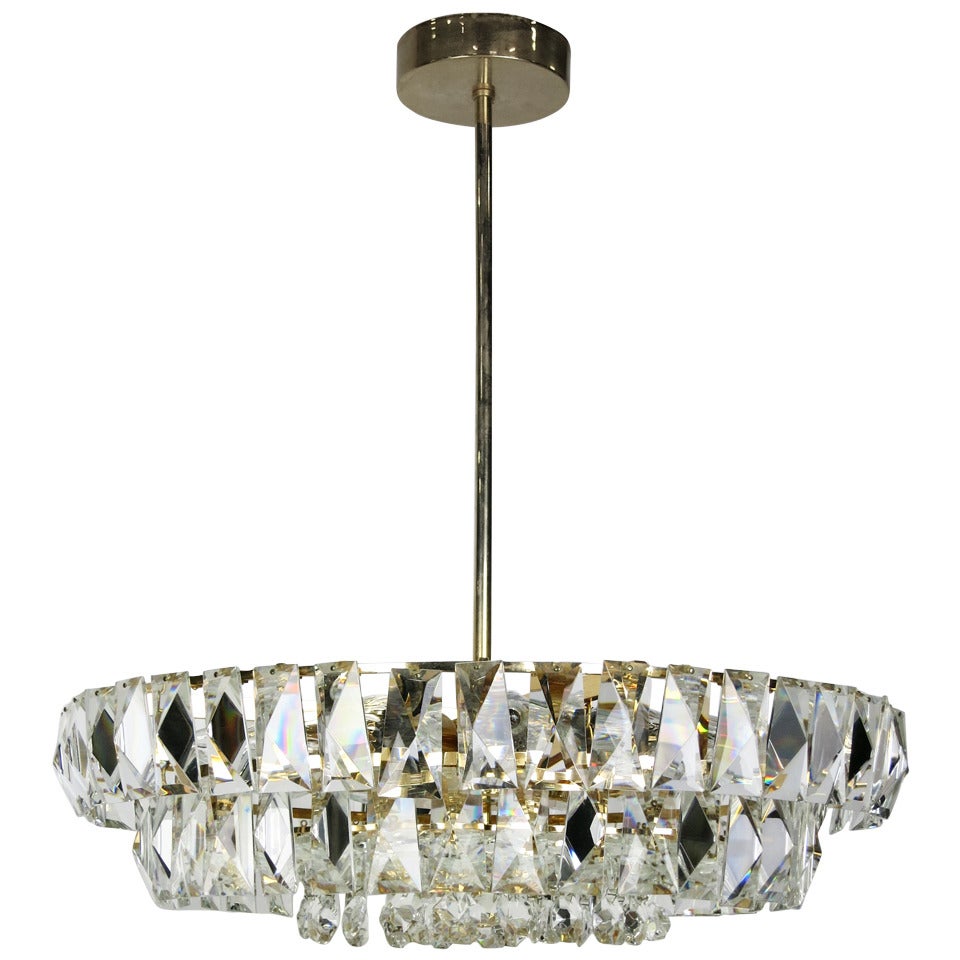Dazzling Mid-Century Austrian Gilt Brass and Crystal Chandelier For Sale