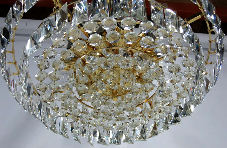 Mid-20th Century Dazzling Mid-Century Austrian Gilt Brass and Crystal Chandelier For Sale
