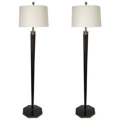 Pair of Italian Lacquer and Brass Floor Lamps