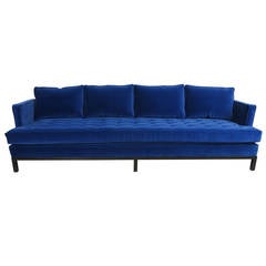 Harvey Probber Shelter Style Sofa in Cerulean Blue Velvet