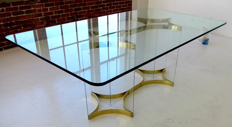 Late 20th Century Brass & Lucite Dining Table by Alessandro Albrizzi