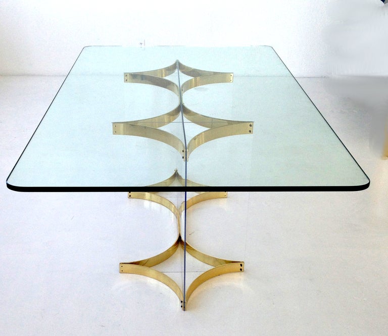 Fantastic 70's era Dining Table by Alessandro Albrizzi.  The table is in virtual mint condition having been restored with freshly re-plated fixtures and new Lucite.  The base will easily support a larger glass top if desired.

Base dimension- 56 x